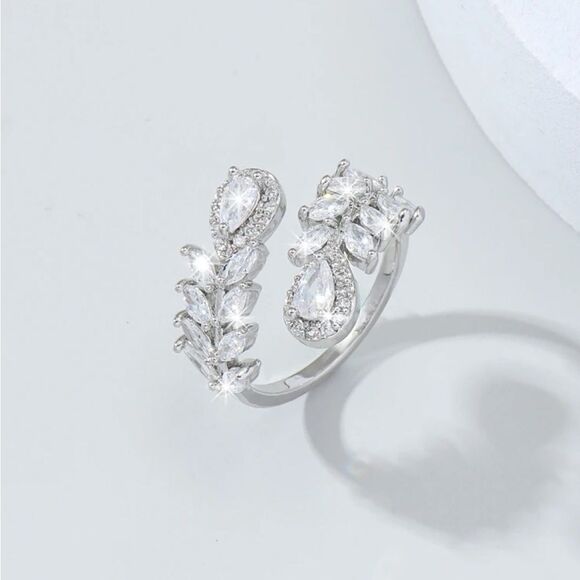 Water Drop Shape Cubic Zirconia stainless steel Ring - Picture 2 of 10